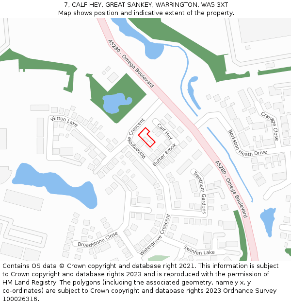 7, CALF HEY, GREAT SANKEY, WARRINGTON, WA5 3XT: Location map and indicative extent of plot