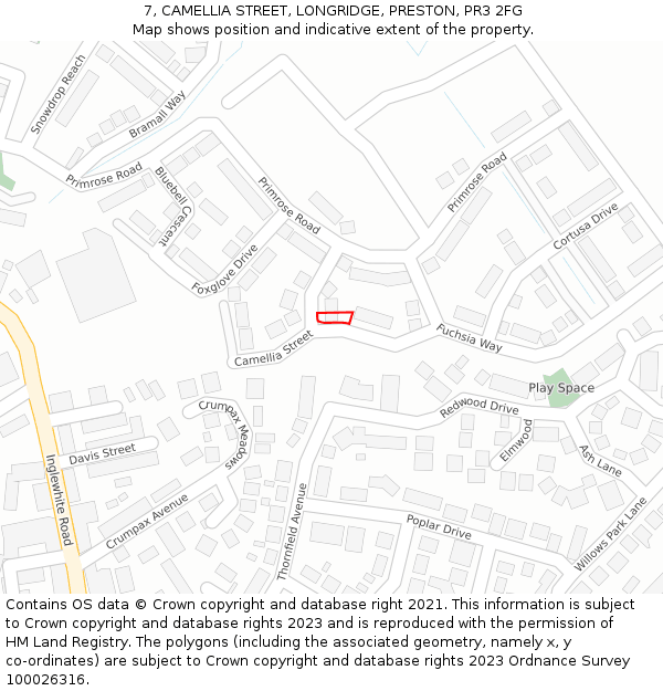 7, CAMELLIA STREET, LONGRIDGE, PRESTON, PR3 2FG: Location map and indicative extent of plot