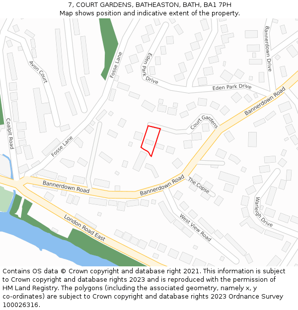 7, COURT GARDENS, BATHEASTON, BATH, BA1 7PH: Location map and indicative extent of plot