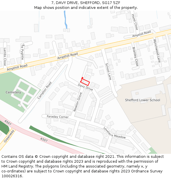 7, DAVY DRIVE, SHEFFORD, SG17 5ZF: Location map and indicative extent of plot