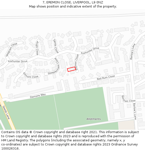 7, EREMON CLOSE, LIVERPOOL, L9 0NZ: Location map and indicative extent of plot