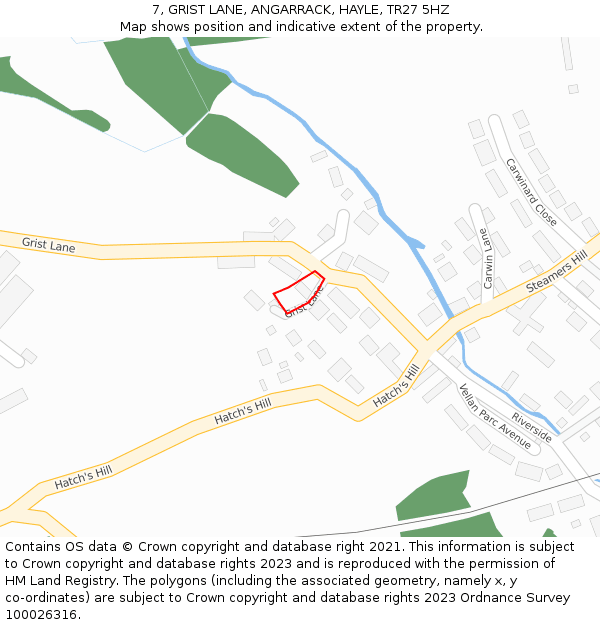 7, GRIST LANE, ANGARRACK, HAYLE, TR27 5HZ: Location map and indicative extent of plot