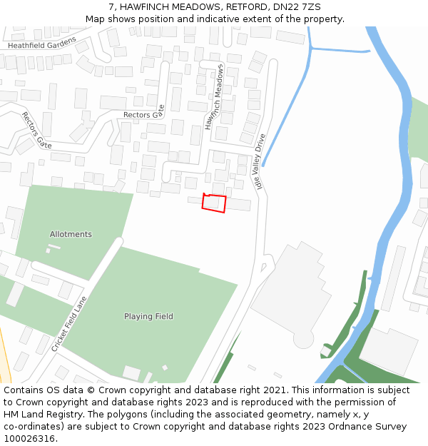 7, HAWFINCH MEADOWS, RETFORD, DN22 7ZS: Location map and indicative extent of plot