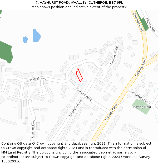 7, HAYHURST ROAD, WHALLEY, CLITHEROE, BB7 9RL: Location map and indicative extent of plot