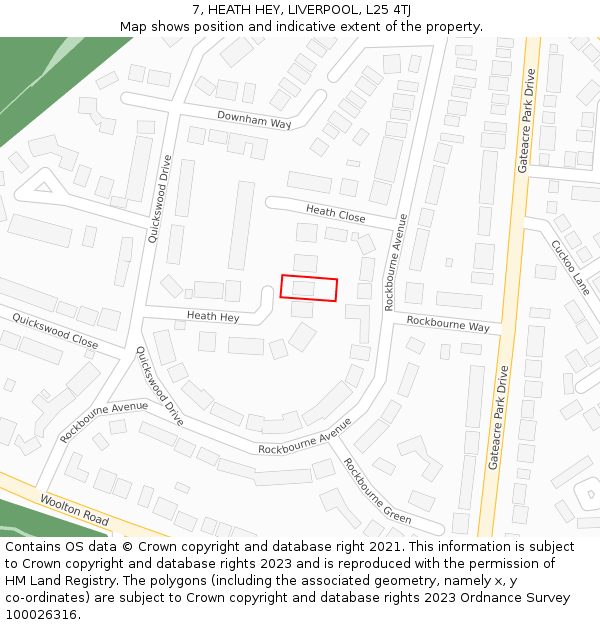 7, HEATH HEY, LIVERPOOL, L25 4TJ: Location map and indicative extent of plot