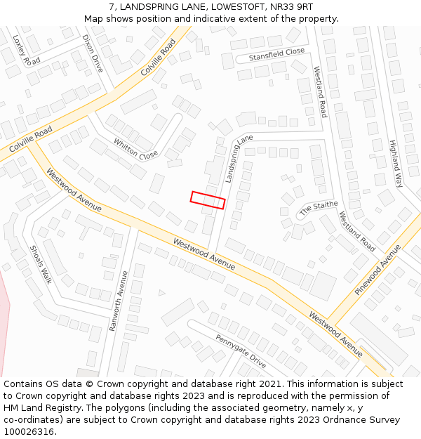 7, LANDSPRING LANE, LOWESTOFT, NR33 9RT: Location map and indicative extent of plot