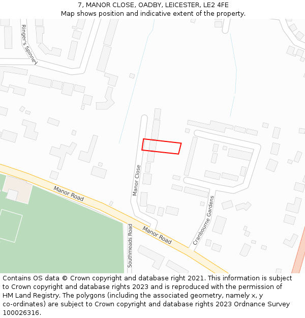 7, MANOR CLOSE, OADBY, LEICESTER, LE2 4FE: Location map and indicative extent of plot