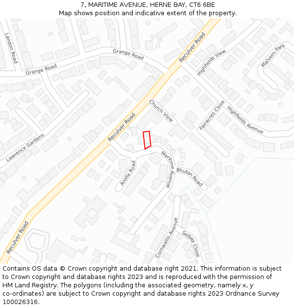 7, MARITIME AVENUE, HERNE BAY, CT6 6BE: Location map and indicative extent of plot