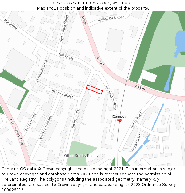 7, SPRING STREET, CANNOCK, WS11 0DU: Location map and indicative extent of plot