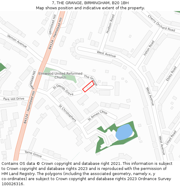 7, THE GRANGE, BIRMINGHAM, B20 1BH: Location map and indicative extent of plot