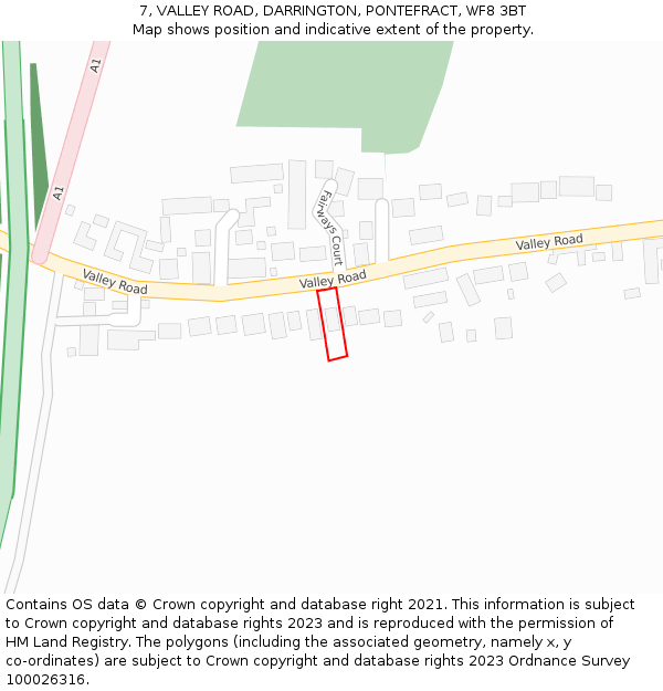 7, VALLEY ROAD, DARRINGTON, PONTEFRACT, WF8 3BT: Location map and indicative extent of plot