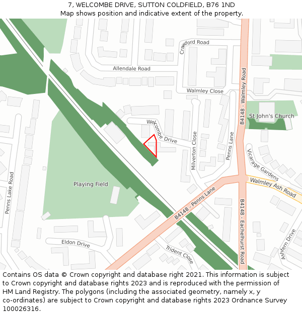 7, WELCOMBE DRIVE, SUTTON COLDFIELD, B76 1ND: Location map and indicative extent of plot