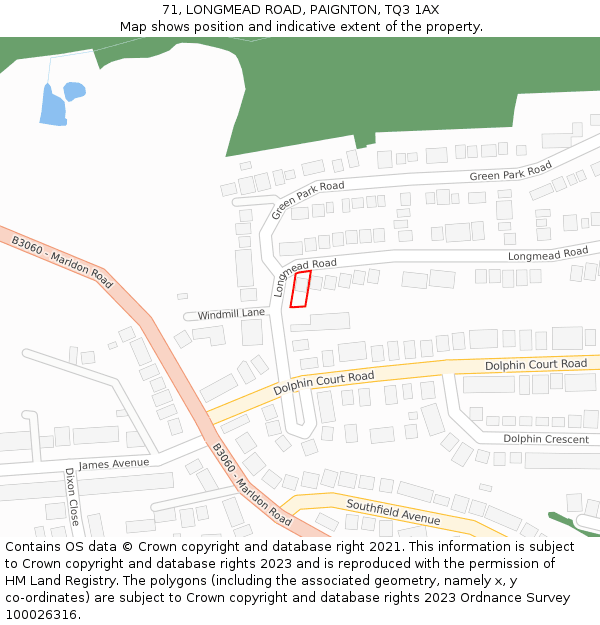 71, LONGMEAD ROAD, PAIGNTON, TQ3 1AX: Location map and indicative extent of plot