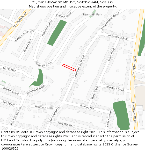 71, THORNEYWOOD MOUNT, NOTTINGHAM, NG3 2PY: Location map and indicative extent of plot