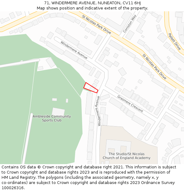 71, WINDERMERE AVENUE, NUNEATON, CV11 6HJ: Location map and indicative extent of plot