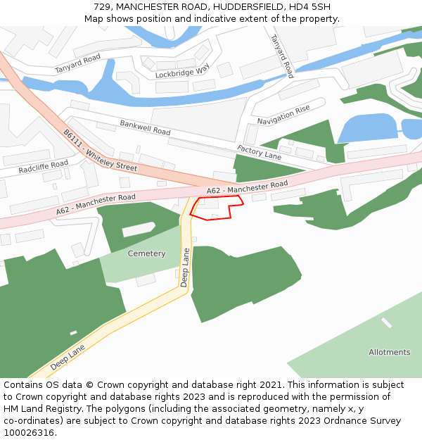 729, MANCHESTER ROAD, HUDDERSFIELD, HD4 5SH: Location map and indicative extent of plot