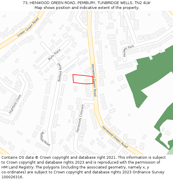 73, HENWOOD GREEN ROAD, PEMBURY, TUNBRIDGE WELLS, TN2 4LW: Location map and indicative extent of plot