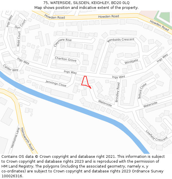 75, WATERSIDE, SILSDEN, KEIGHLEY, BD20 0LQ: Location map and indicative extent of plot
