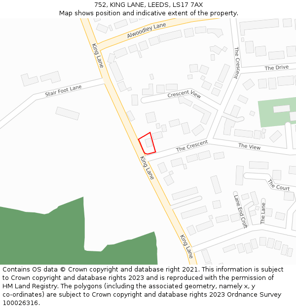 752, KING LANE, LEEDS, LS17 7AX: Location map and indicative extent of plot