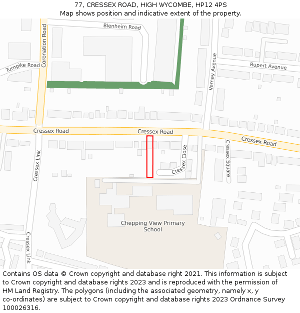 77, CRESSEX ROAD, HIGH WYCOMBE, HP12 4PS: Location map and indicative extent of plot
