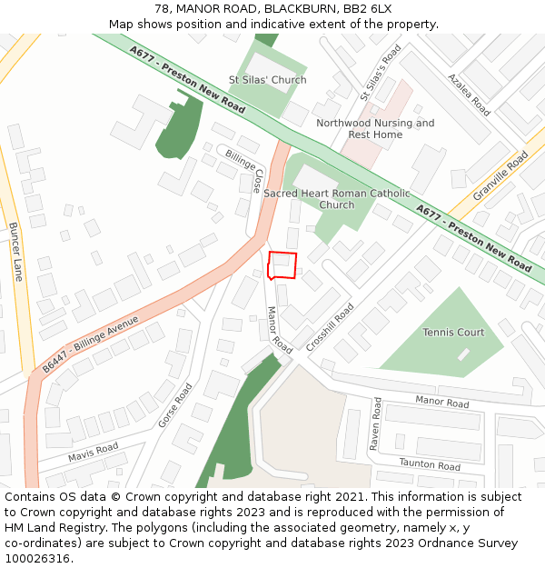 78, MANOR ROAD, BLACKBURN, BB2 6LX: Location map and indicative extent of plot