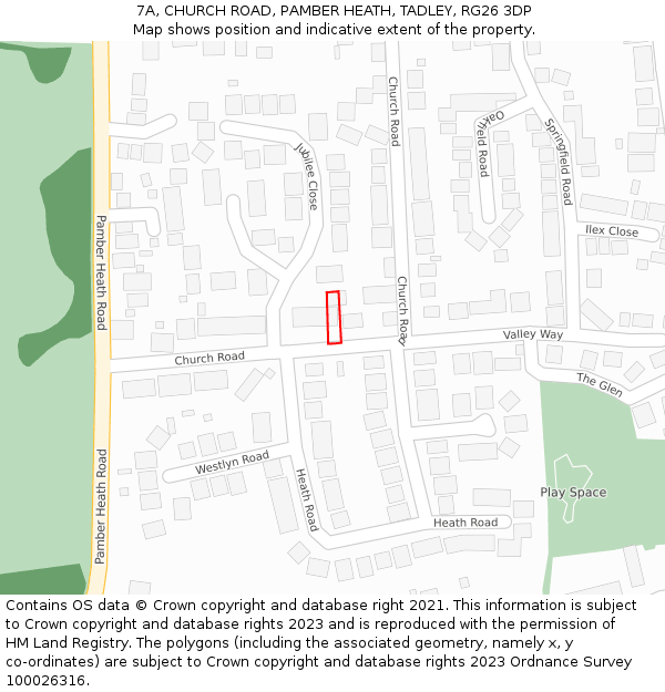 7A, CHURCH ROAD, PAMBER HEATH, TADLEY, RG26 3DP: Location map and indicative extent of plot