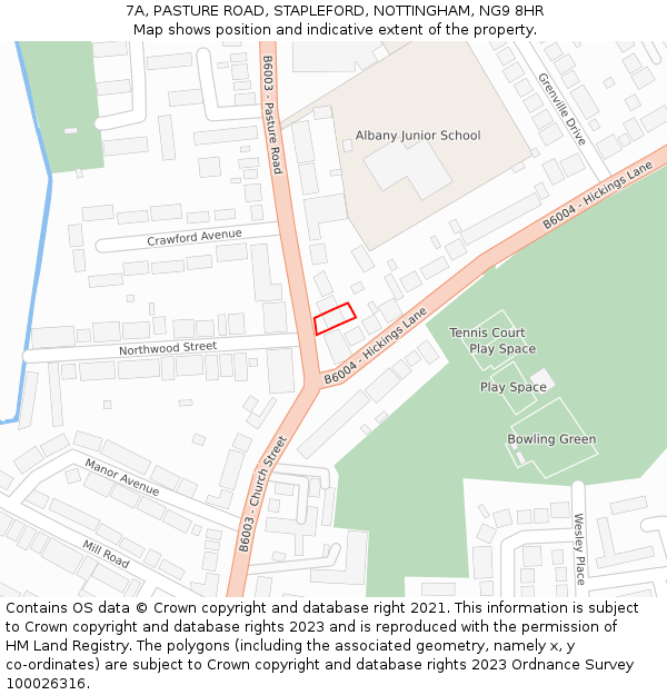 7A, PASTURE ROAD, STAPLEFORD, NOTTINGHAM, NG9 8HR: Location map and indicative extent of plot