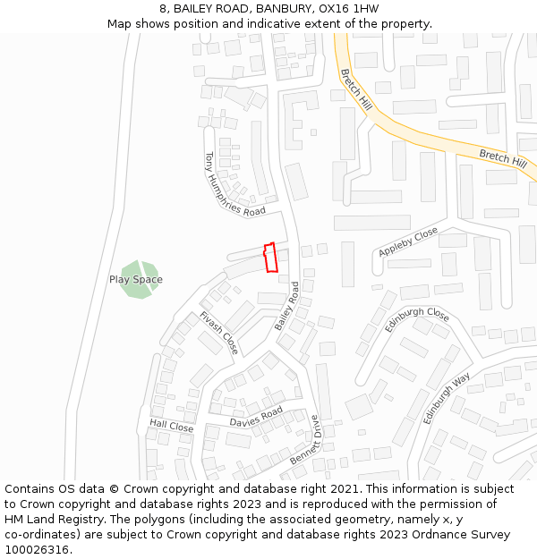 8, BAILEY ROAD, BANBURY, OX16 1HW: Location map and indicative extent of plot