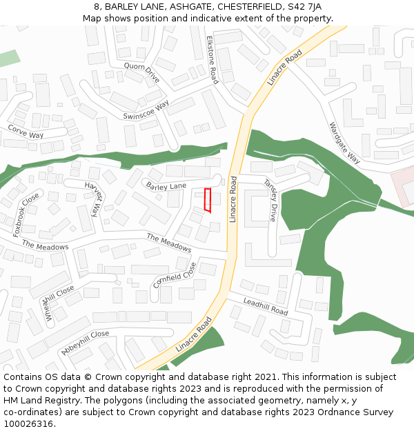 8, BARLEY LANE, ASHGATE, CHESTERFIELD, S42 7JA: Location map and indicative extent of plot