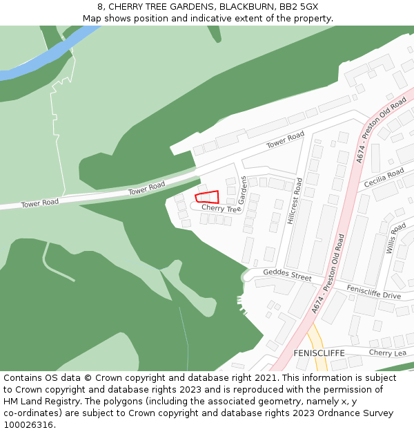 8, CHERRY TREE GARDENS, BLACKBURN, BB2 5GX: Location map and indicative extent of plot