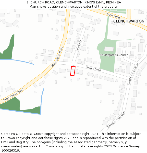8, CHURCH ROAD, CLENCHWARTON, KING'S LYNN, PE34 4EA: Location map and indicative extent of plot