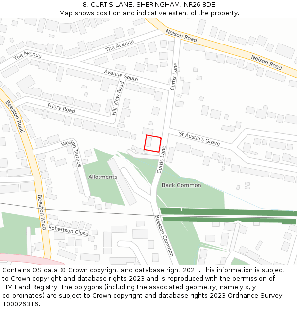 8, CURTIS LANE, SHERINGHAM, NR26 8DE: Location map and indicative extent of plot