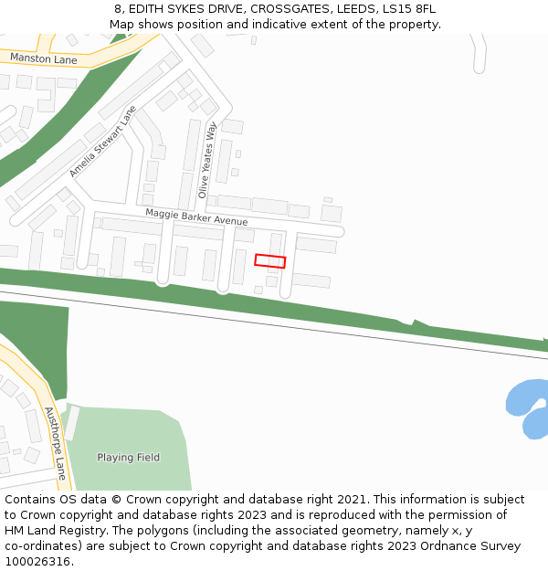 8, EDITH SYKES DRIVE, CROSSGATES, LEEDS, LS15 8FL: Location map and indicative extent of plot