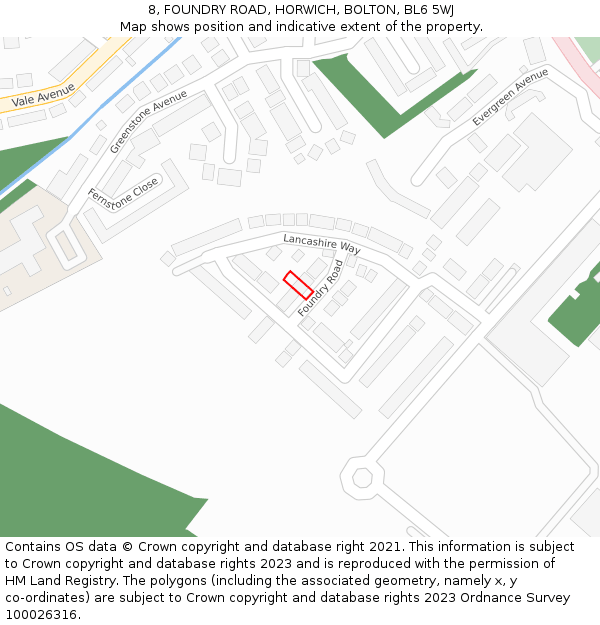 8, FOUNDRY ROAD, HORWICH, BOLTON, BL6 5WJ: Location map and indicative extent of plot