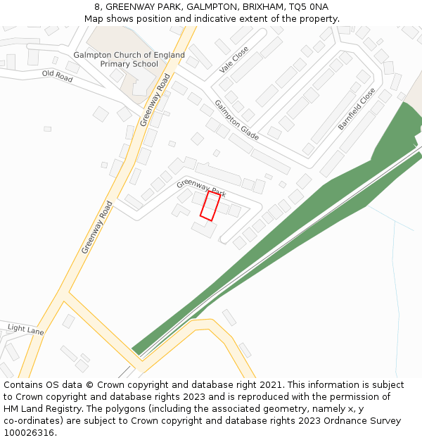 8, GREENWAY PARK, GALMPTON, BRIXHAM, TQ5 0NA: Location map and indicative extent of plot
