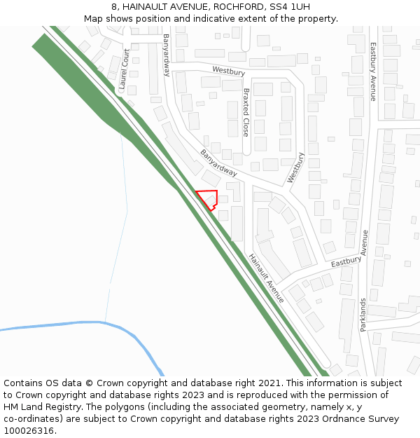 8, HAINAULT AVENUE, ROCHFORD, SS4 1UH: Location map and indicative extent of plot