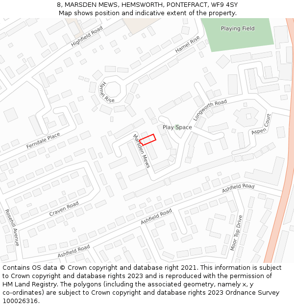 8, MARSDEN MEWS, HEMSWORTH, PONTEFRACT, WF9 4SY: Location map and indicative extent of plot