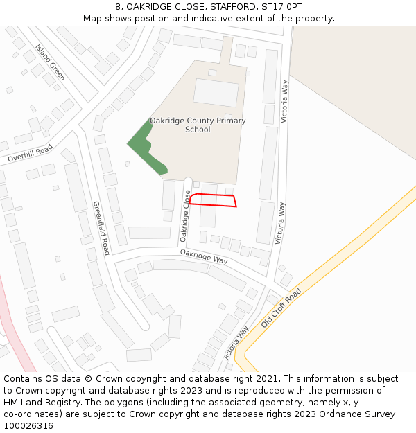 8, OAKRIDGE CLOSE, STAFFORD, ST17 0PT: Location map and indicative extent of plot