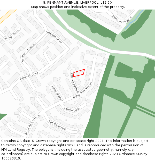 8, PENNANT AVENUE, LIVERPOOL, L12 5JX: Location map and indicative extent of plot