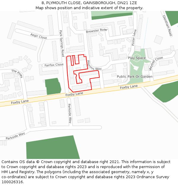 8, PLYMOUTH CLOSE, GAINSBOROUGH, DN21 1ZE: Location map and indicative extent of plot