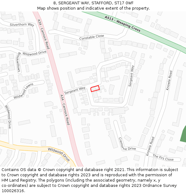 8, SERGEANT WAY, STAFFORD, ST17 0WF: Location map and indicative extent of plot