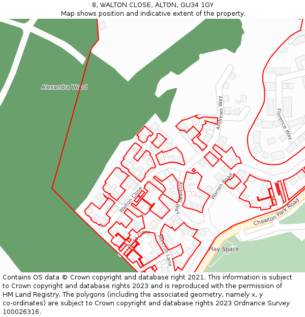 8, WALTON CLOSE, ALTON, GU34 1GY: Location map and indicative extent of plot