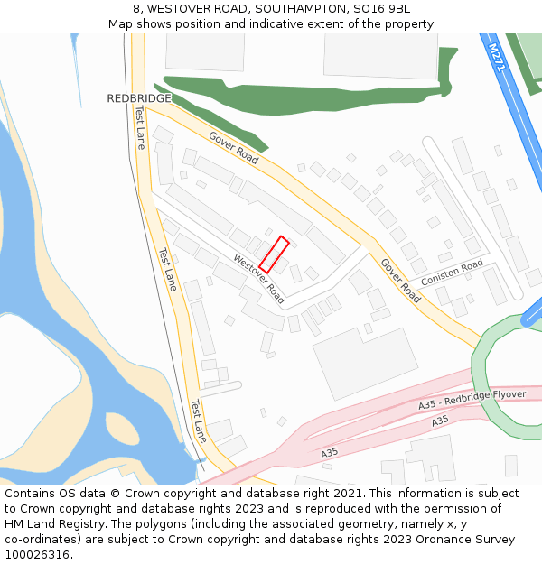 8, WESTOVER ROAD, SOUTHAMPTON, SO16 9BL: Location map and indicative extent of plot