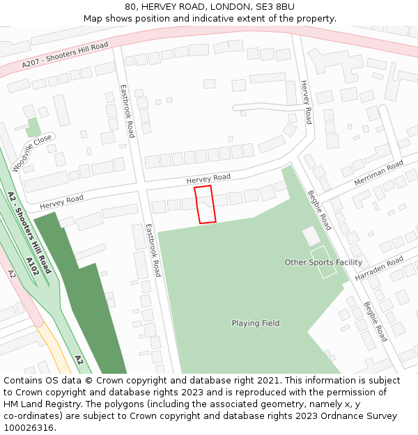 80, HERVEY ROAD, LONDON, SE3 8BU: Location map and indicative extent of plot