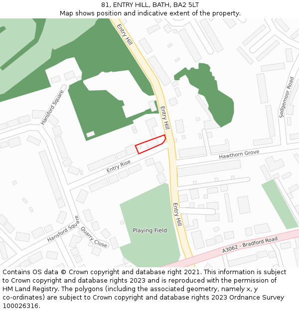 81, ENTRY HILL, BATH, BA2 5LT: Location map and indicative extent of plot