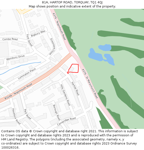 81A, HARTOP ROAD, TORQUAY, TQ1 4QJ: Location map and indicative extent of plot