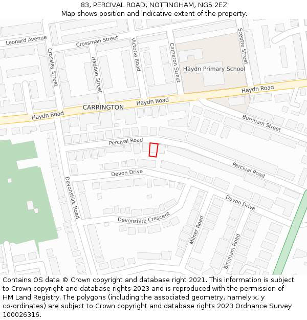 83, PERCIVAL ROAD, NOTTINGHAM, NG5 2EZ: Location map and indicative extent of plot