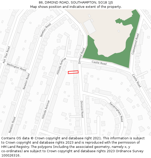 86, DIMOND ROAD, SOUTHAMPTON, SO18 1JS: Location map and indicative extent of plot