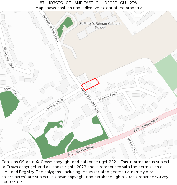 87, HORSESHOE LANE EAST, GUILDFORD, GU1 2TW: Location map and indicative extent of plot