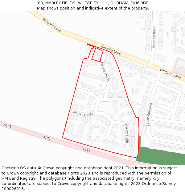 88, MARLEY FIELDS, WHEATLEY HILL, DURHAM, DH6 3BF: Location map and indicative extent of plot